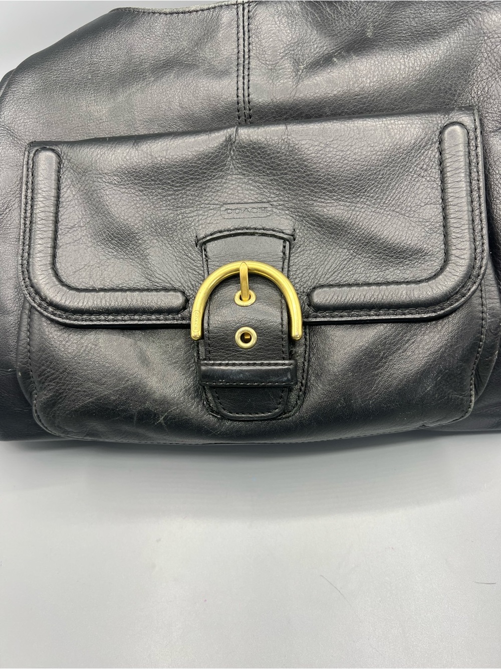 Coach Campbell Black Leather Hobo Shoulder Bag Large Buckle Gold Hardware - Picture 12 of 15